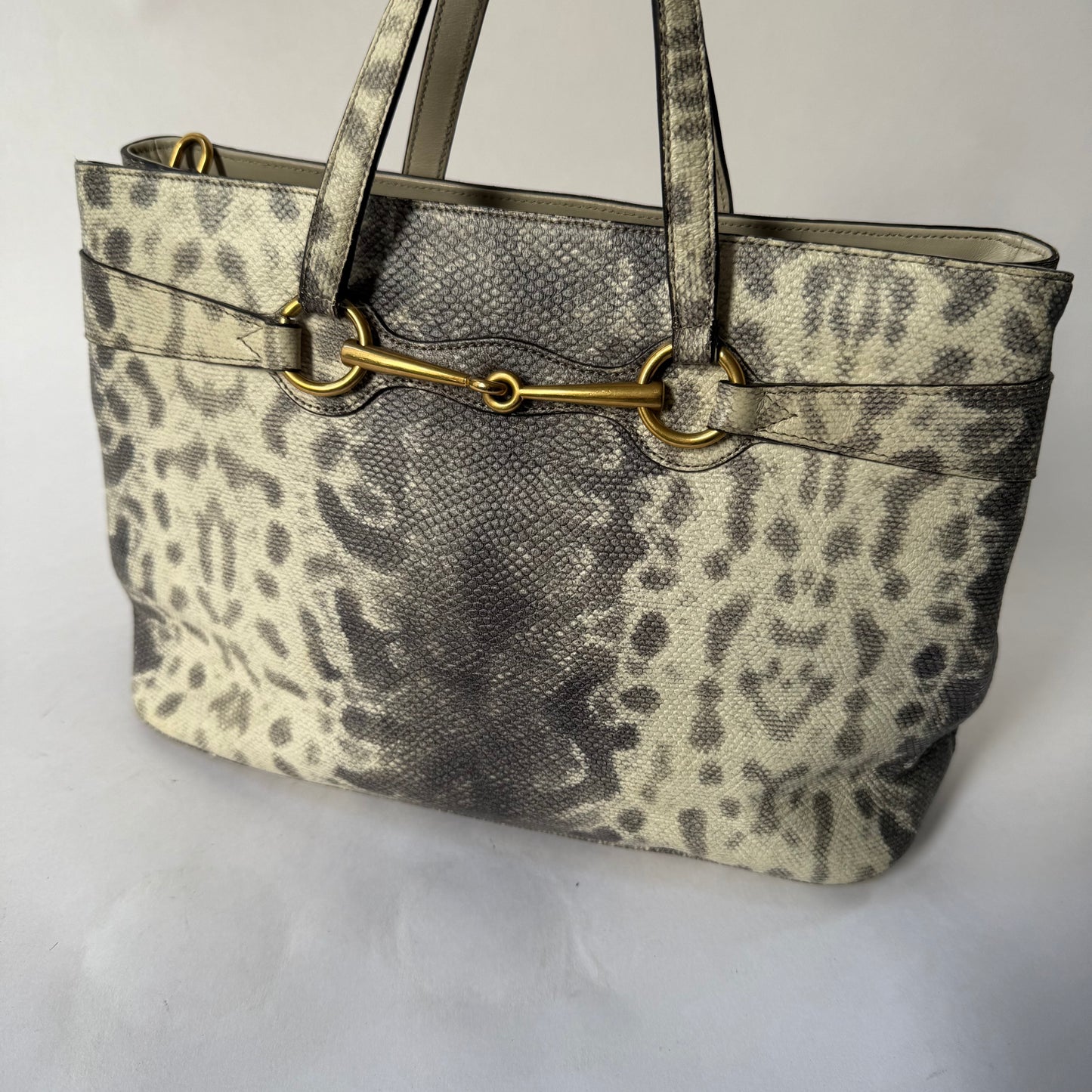 Gucci Gray Multicolored Python Horsebit Shoulder Bag