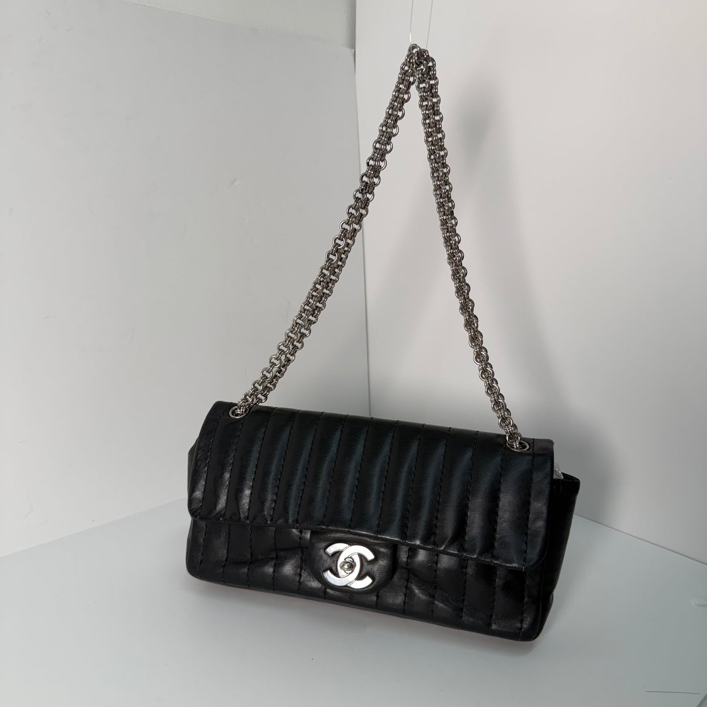 Chanel Black Lambskin Vertical Quilted Flap w/ Bijoux Chain Strap