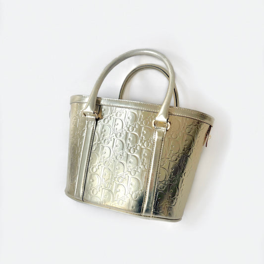 Christian Dior Gold Oblique Monogram Metallic Patent Leather Ultimate Tote