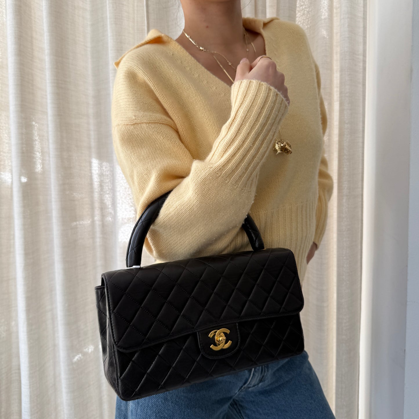 Chanel Dark Brown Lambskin Leather Quilted Kelly Top Handle Bag