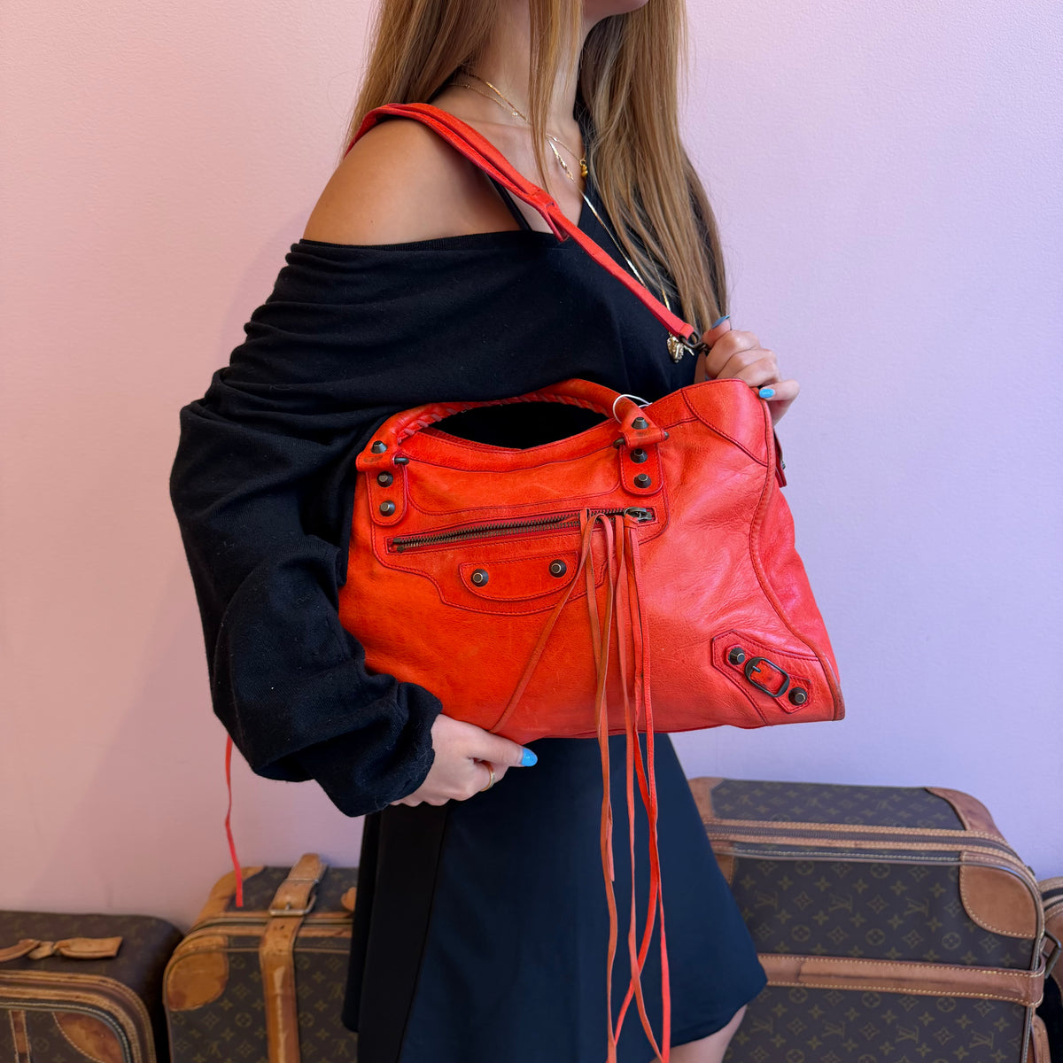 Balenciaga Fire Red City Bag w/ Bronze Hardware