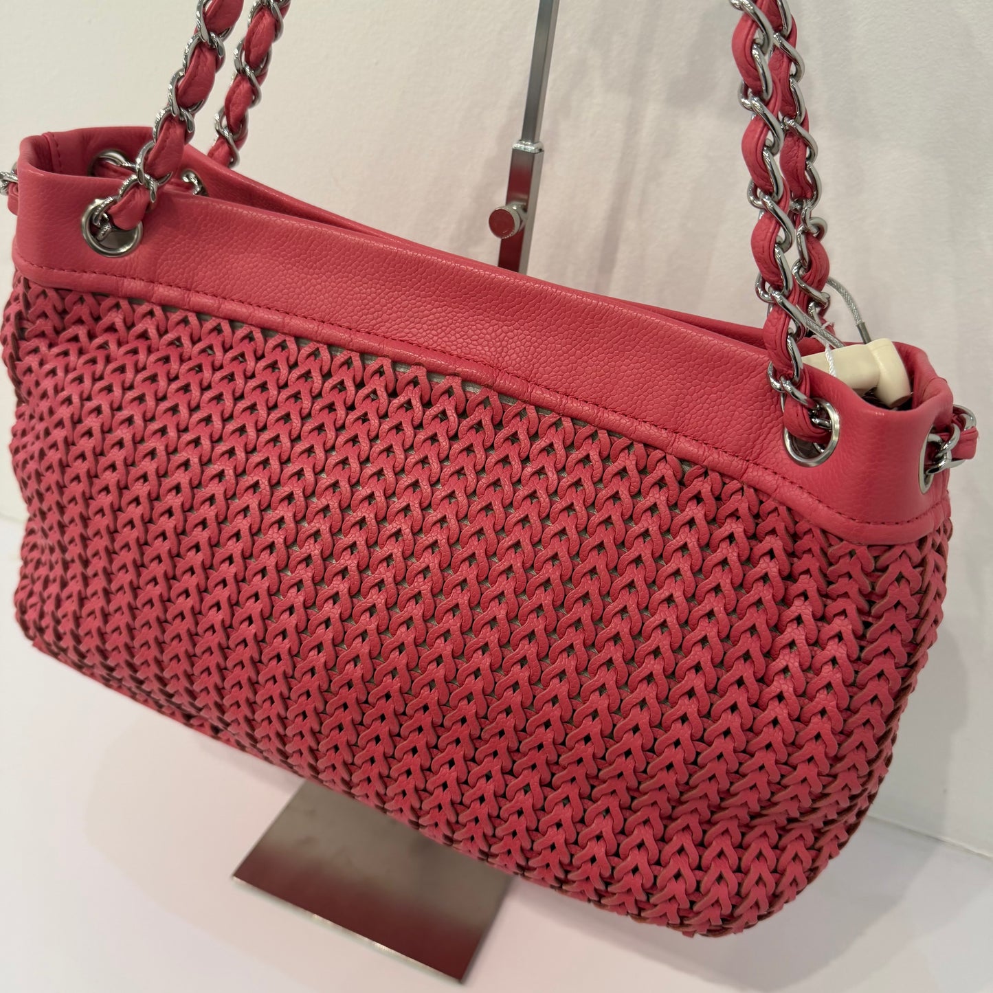 Chanel 2005 Pink Braided Leather Chain Strap Tote Bag