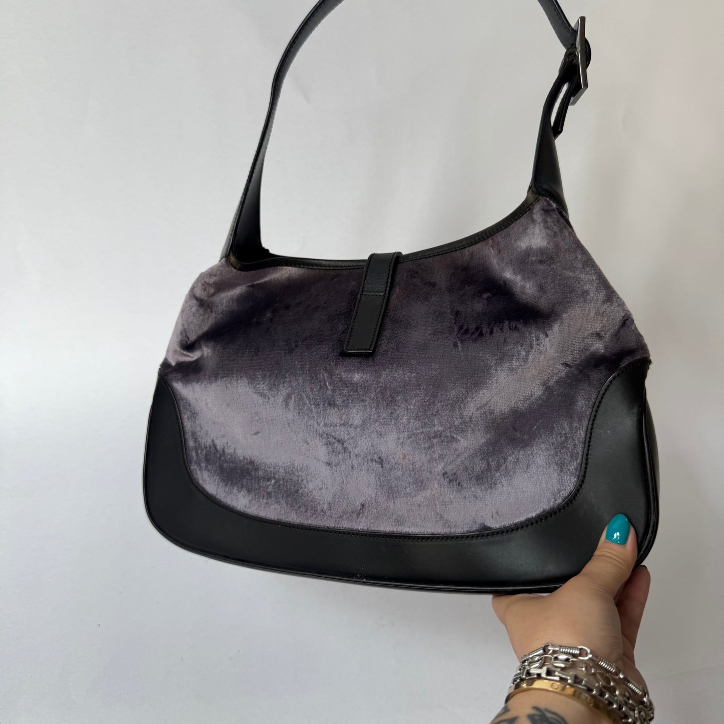 Gucci Purple Velour Jackie Shoulder Bag w/ Black Leather Trim