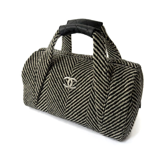 Chanel 2005 Black & White Wool Chevron Bowler Bag