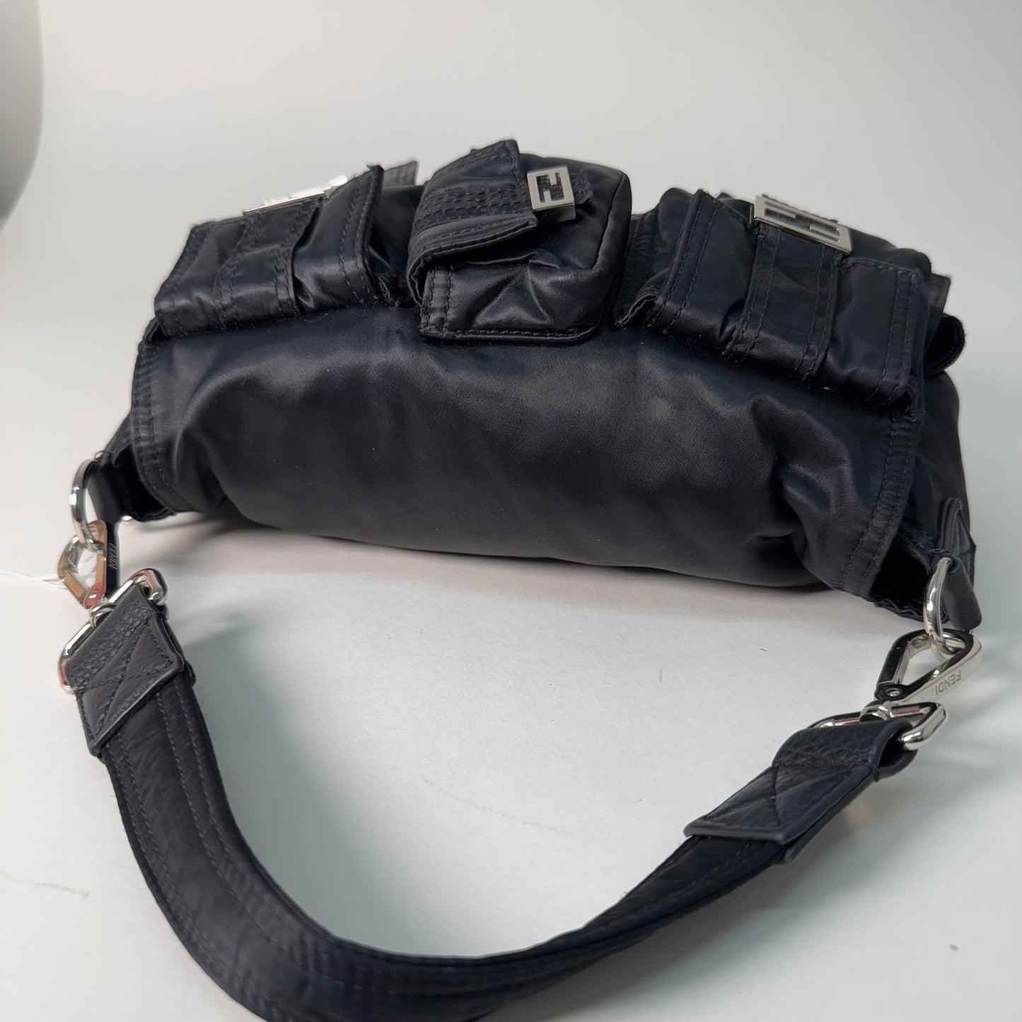Fendi AW22 Multi Pocket Black Nylon Baguette