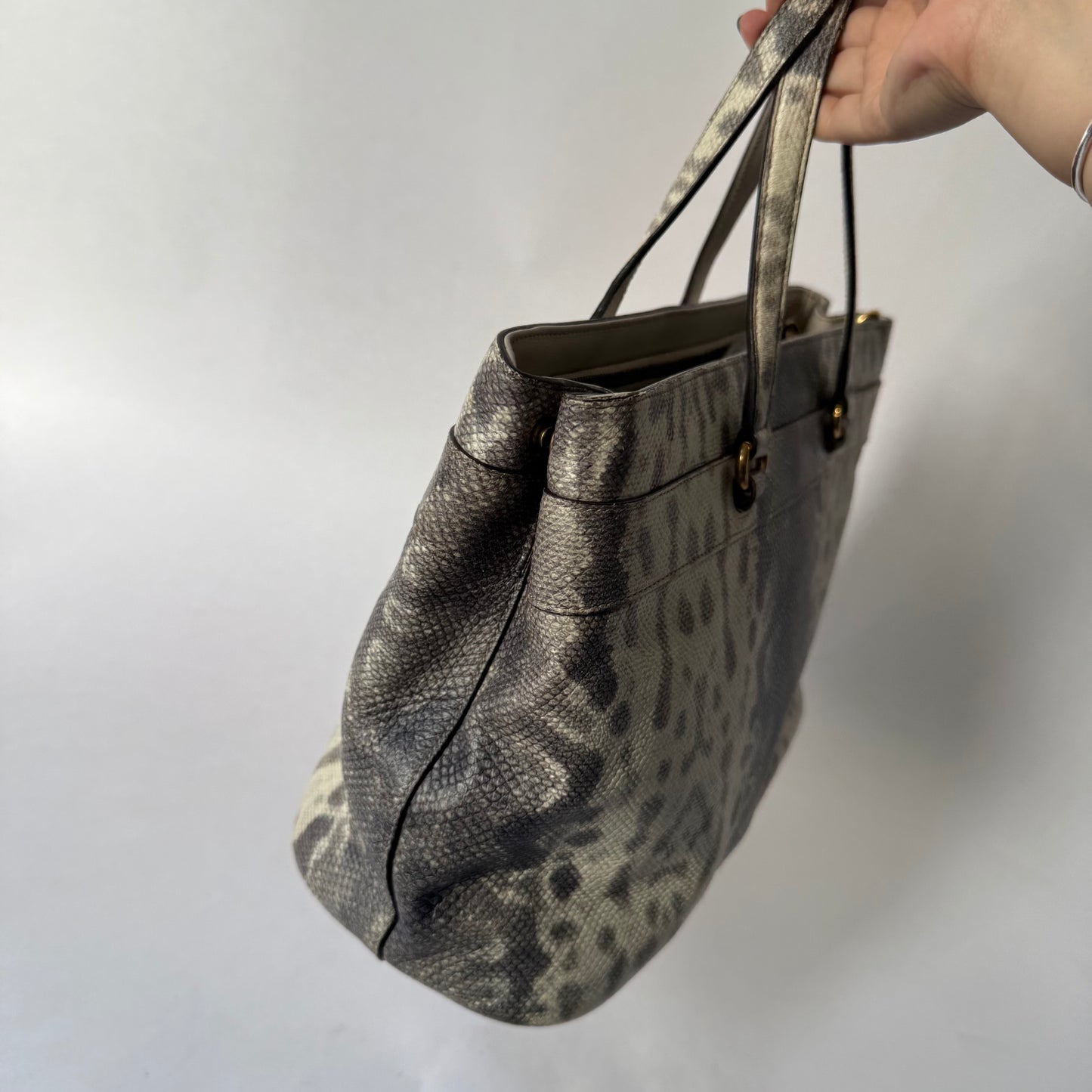 Gucci Gray Multicolored Python Horsebit Shoulder Bag