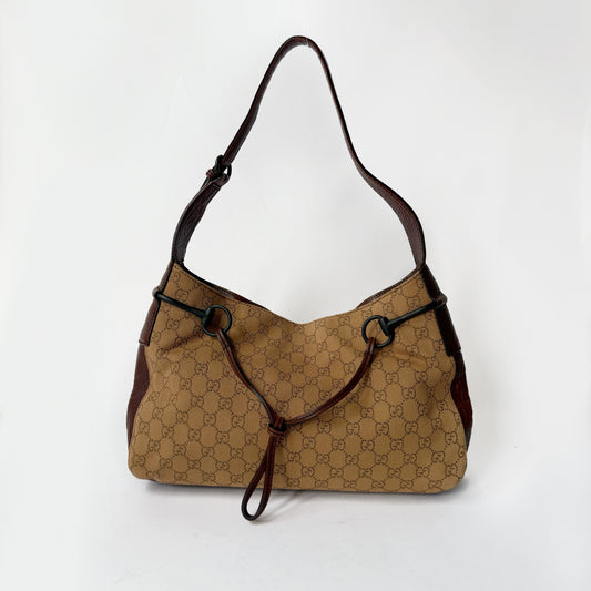 Gucci Brown Monogram Canvas Horsebit Shoulder Bag