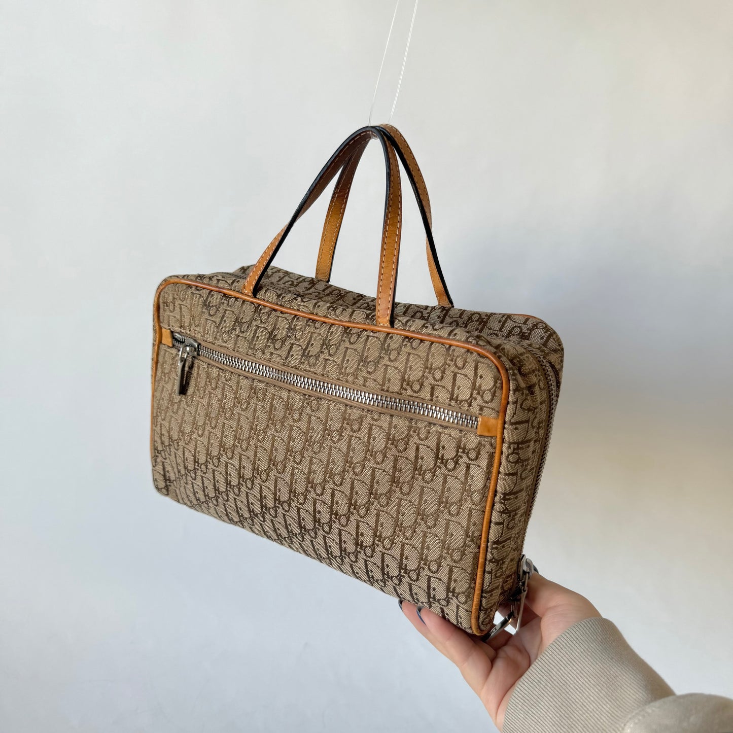 Christian Dior Brown Oblique Vanity Style Top Handle Bag
