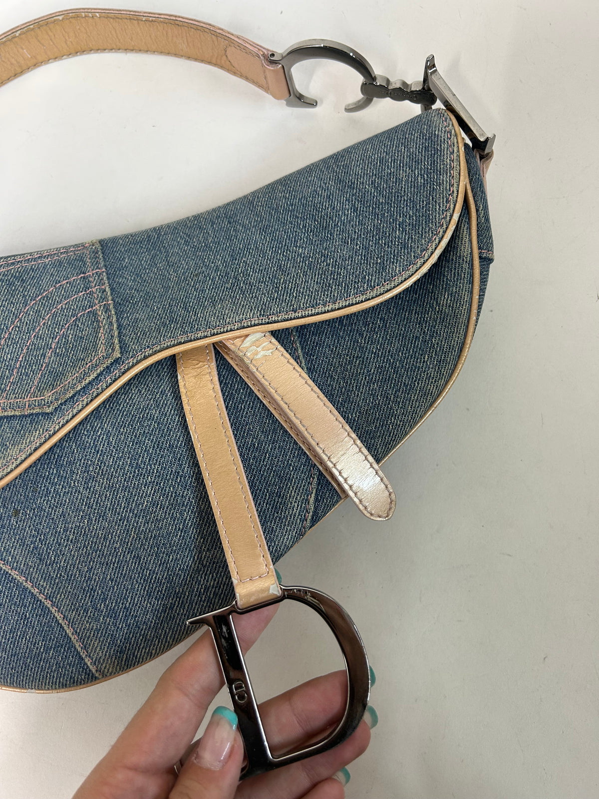 Christian Dior Denim & Leather Saddle Shoulder Bag