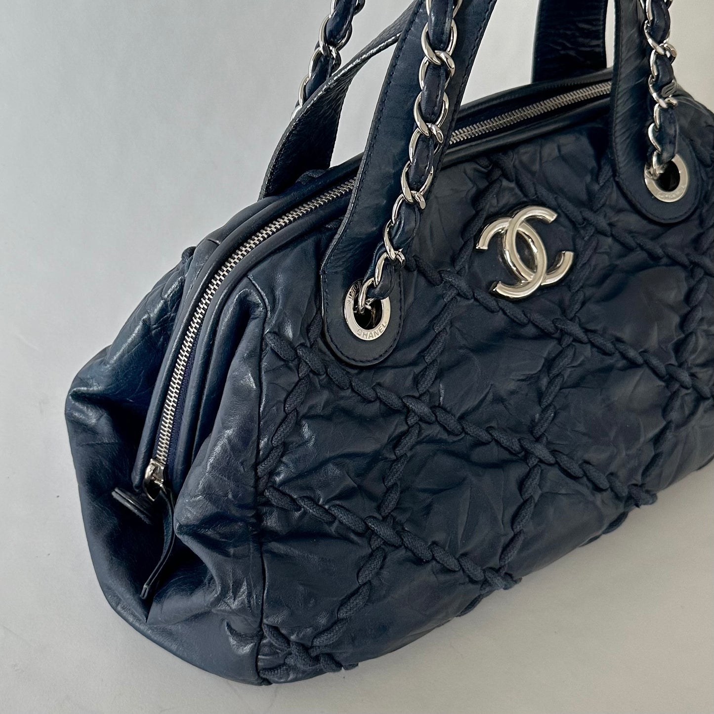 Chanel Dark Blue Whipstitch 2-way Bowler