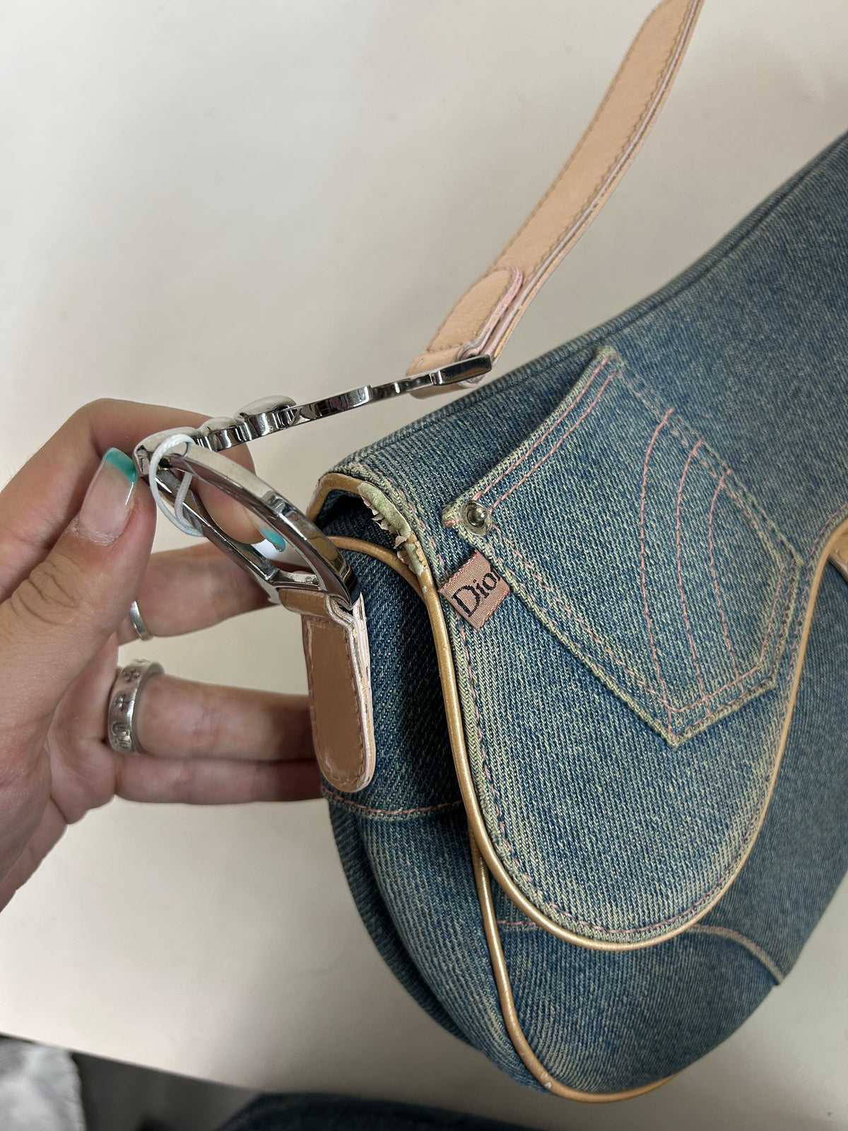 Christian Dior Denim & Leather Saddle Shoulder Bag