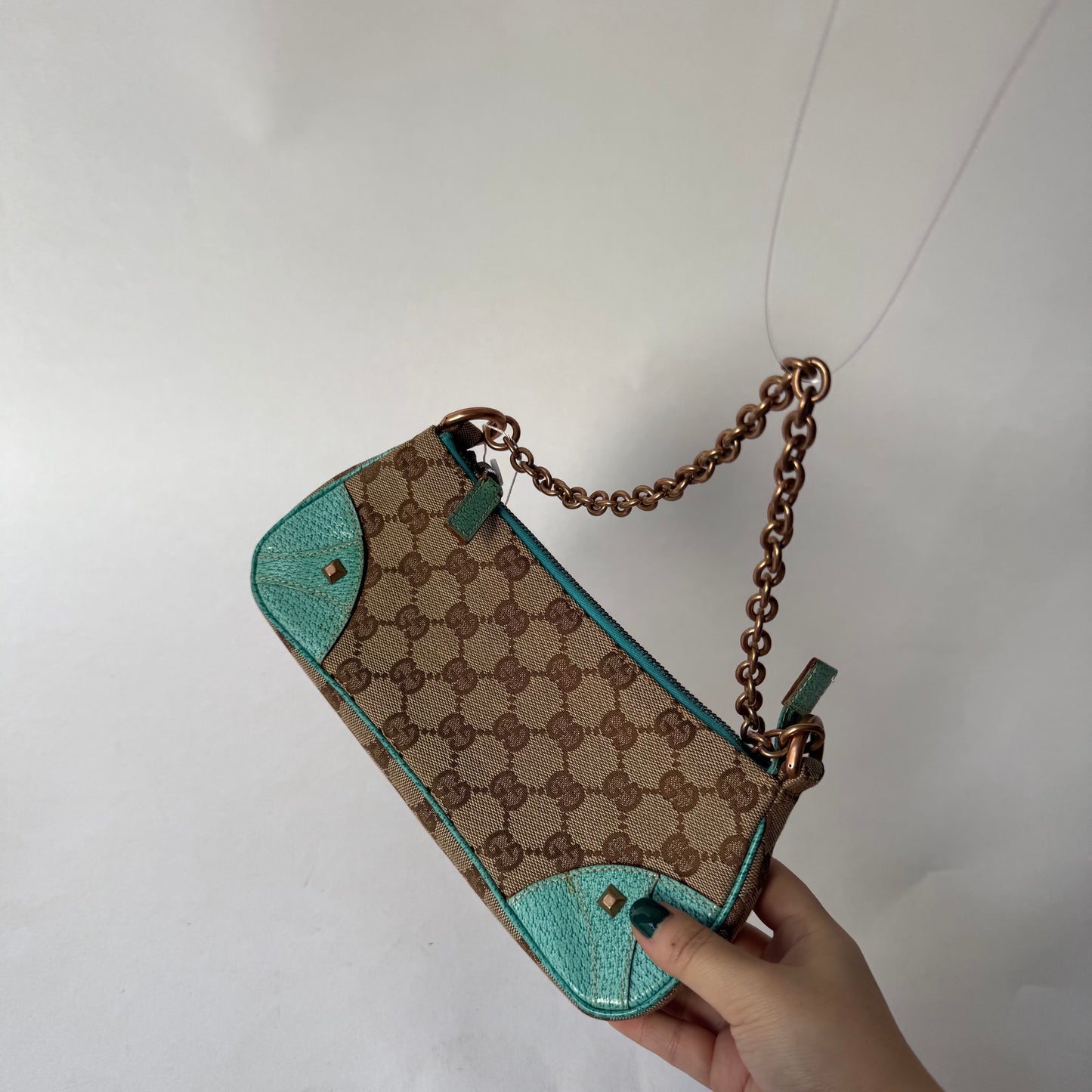 Gucci Teal Monogram Pochette Chain Strap Shoulder Bag