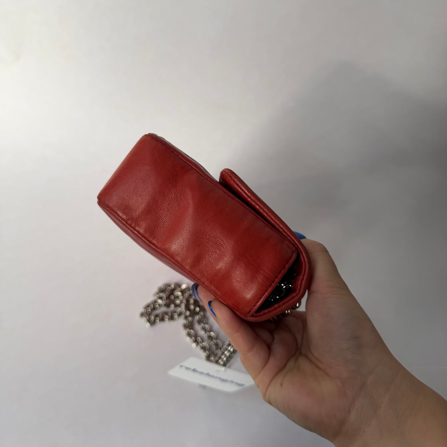 Chanel Red East West Vertical Quilted Bijoux Chain Flap