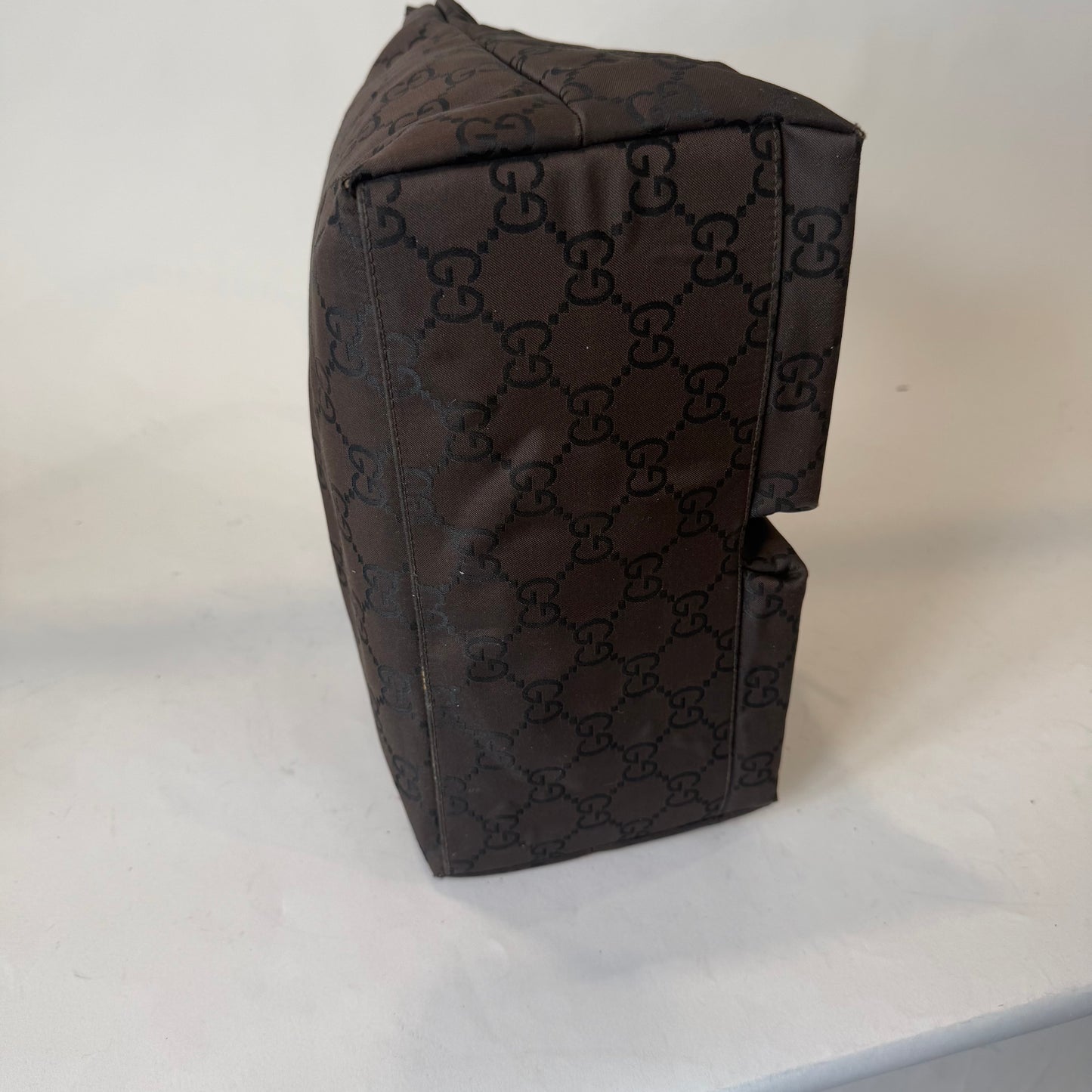 Gucci Dark Brown Nylon Monogram Double Front Pocket Tote Bag