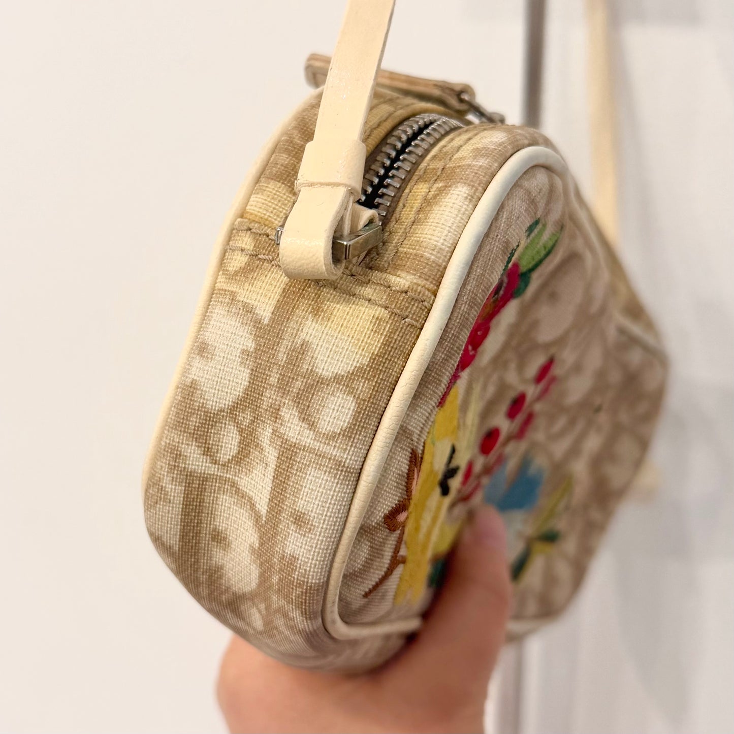 Christian Dior Cream Coated Canvas Floral Embroidered Pochette