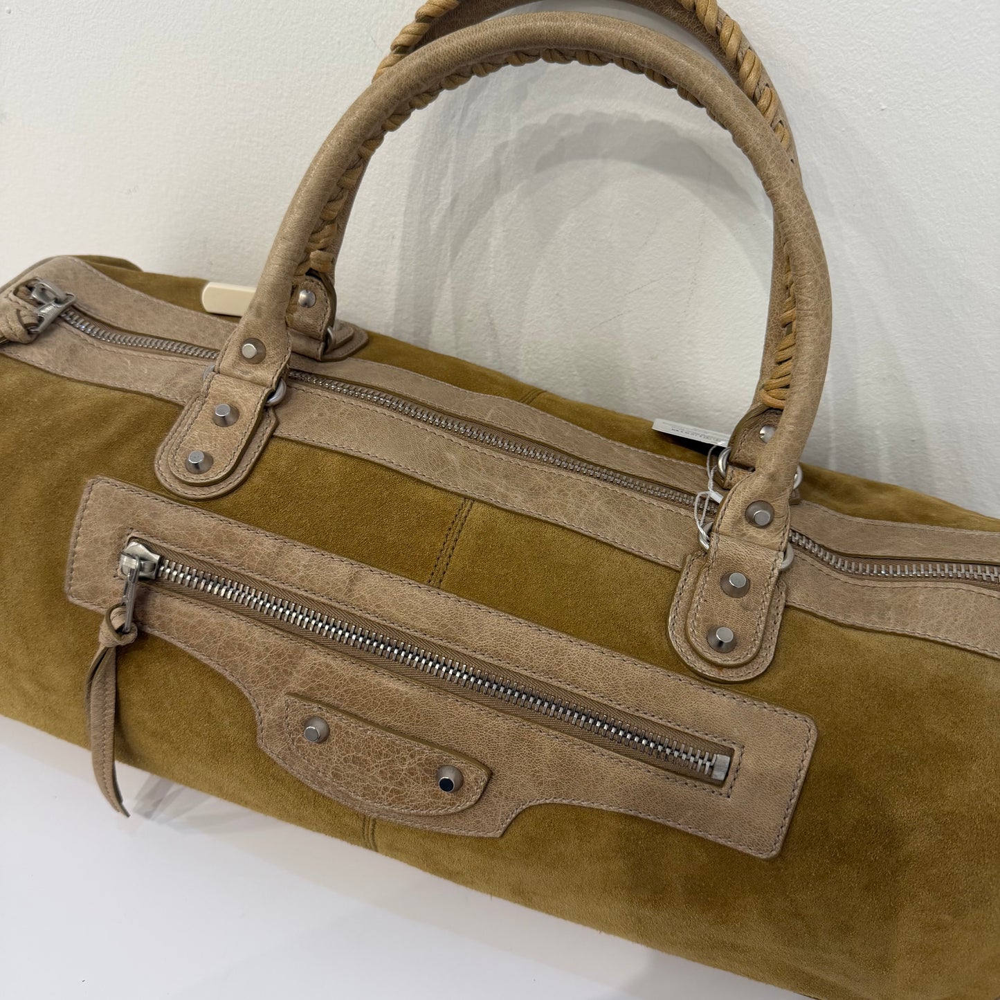 RARE Balenciaga Brown Suede Motorcycle Duffle Bag