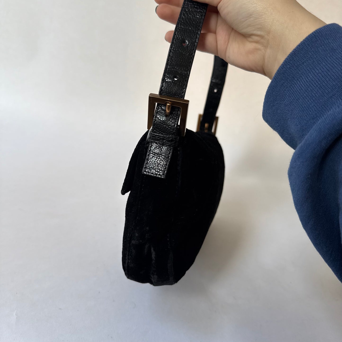 RARE Fendi Black Floral Embossed Velour & Crocodile GHW Baguette