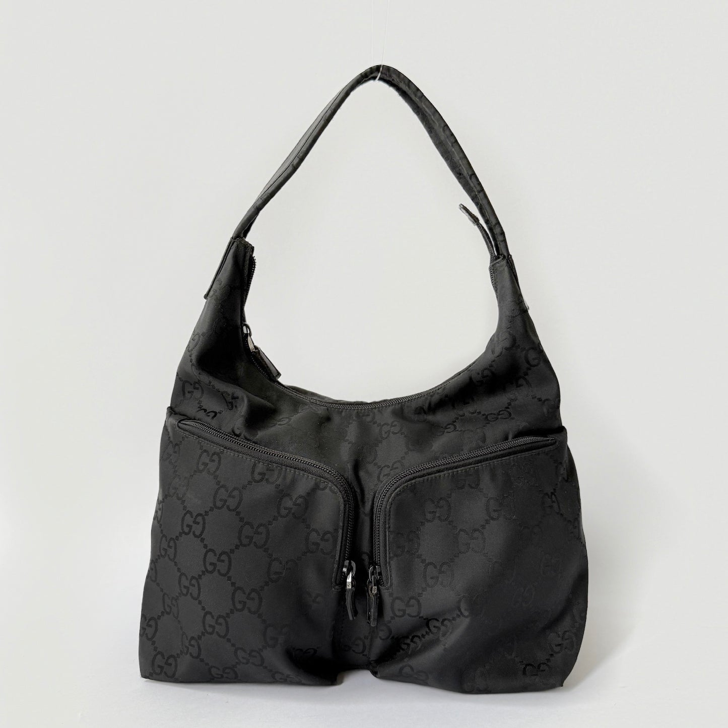 Gucci Black Canvas Monogram Double Pocket Shoulder Bag