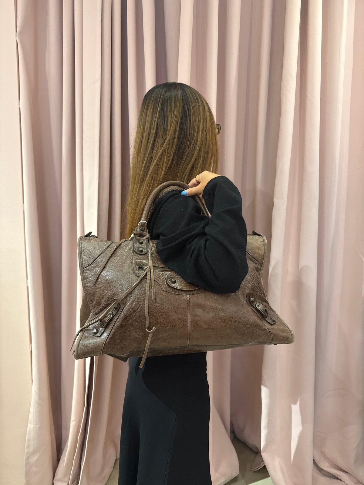 Balenciaga Brown Leather Work Tote w/ Bronze Hardware