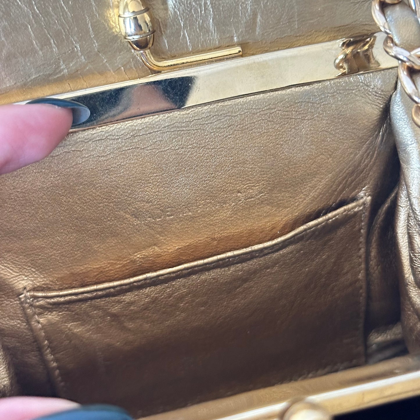 Chanel 1990 Gold Lambskin Kisslock Shoulder Bag