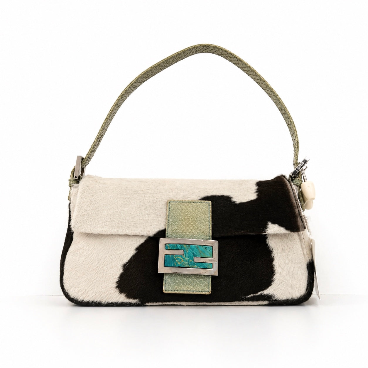 Fendi Multicolored Pony Hair & Python Baguette Shoulder Bag