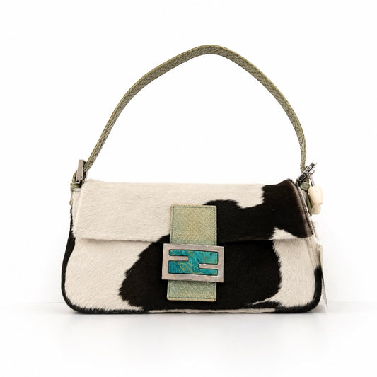 Fendi Multicolored Pony Hair & Python Baguette Shoulder Bag