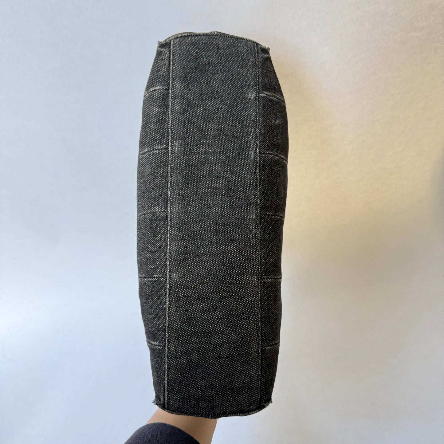 Chanel Black Denim Pleated Tortoise Shell Handle Tote Bag