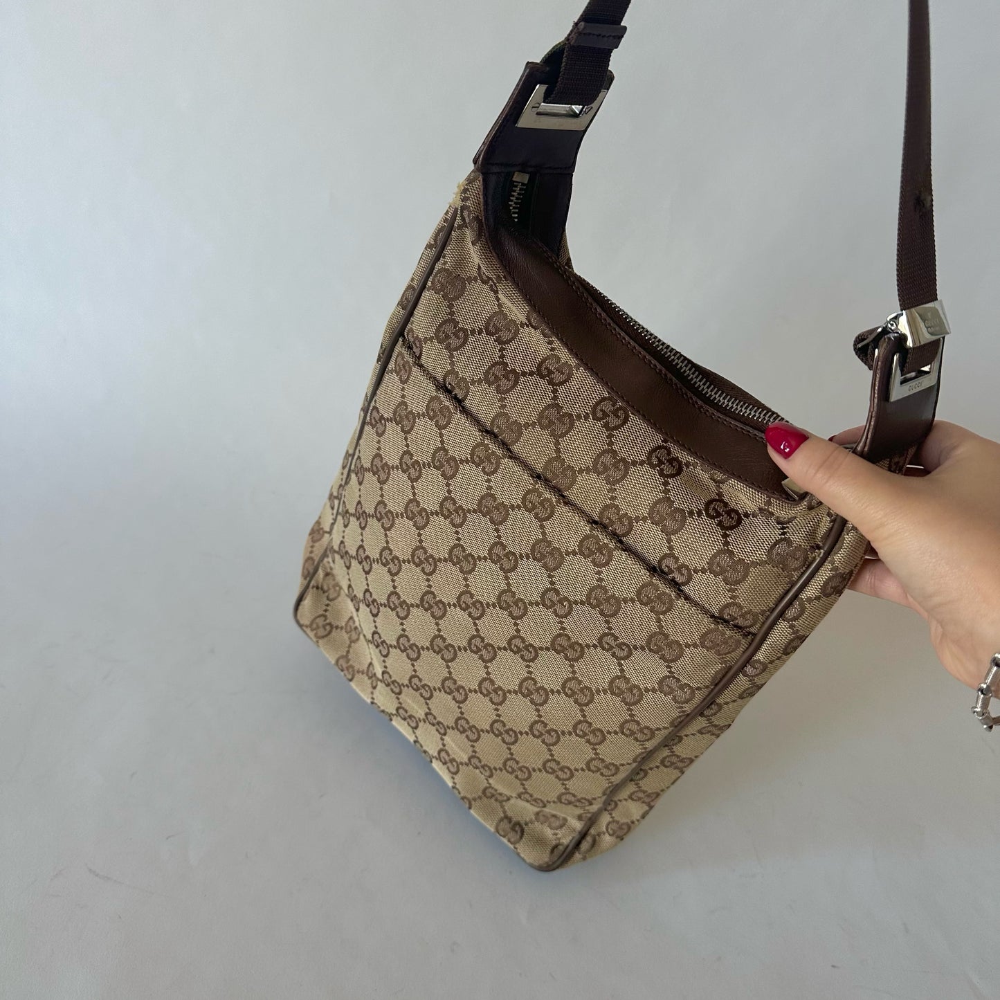 Gucci Brown Monogram Canvas Vertical Shoulder Tote Bag
