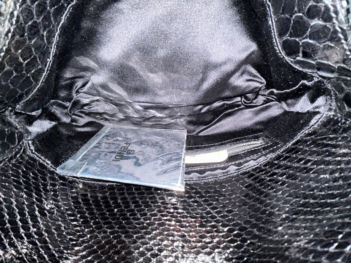 Fendi Black Sequin & Python Baguette Shoulder Bag