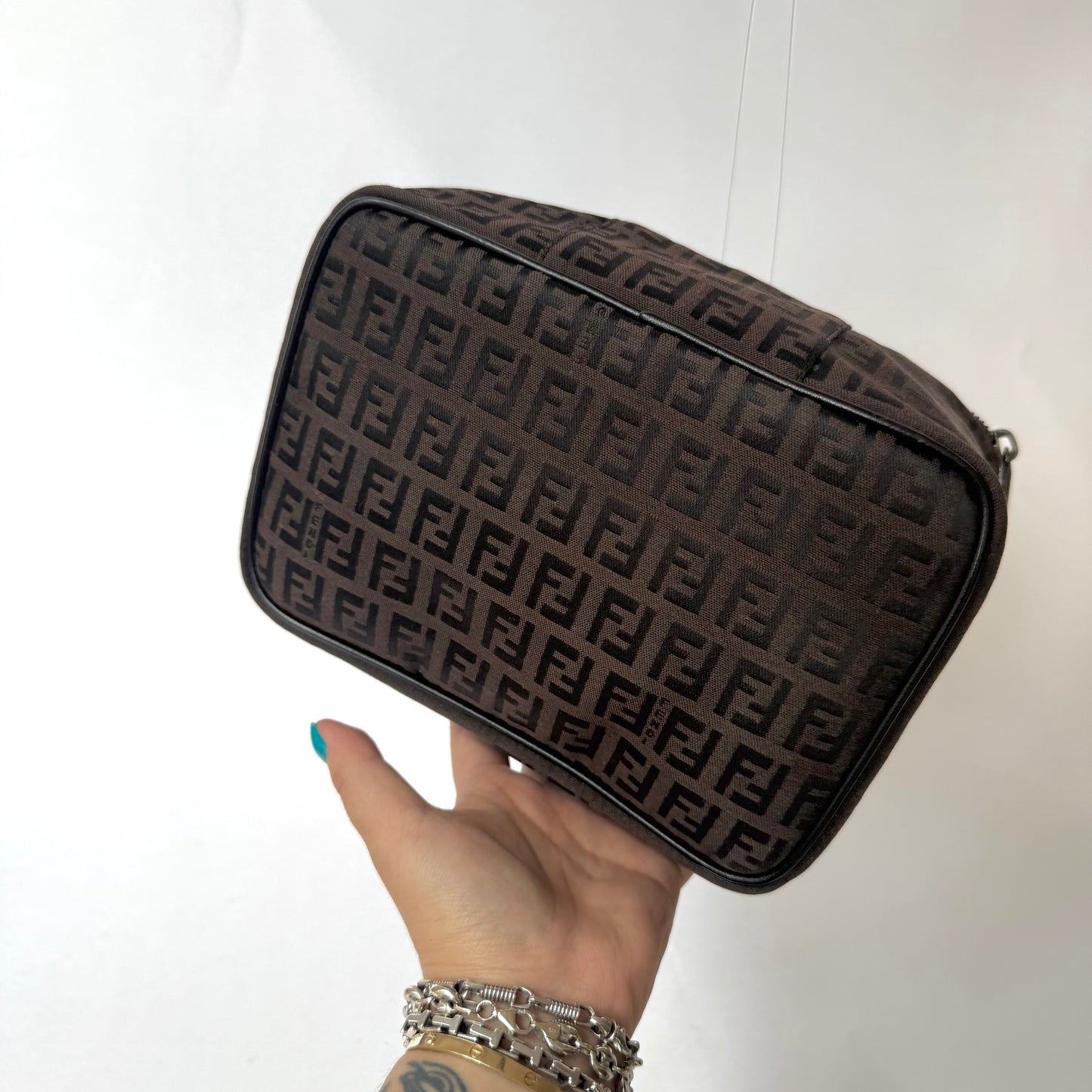 Fendi Brown Zucchino Canvas Vanity Bag