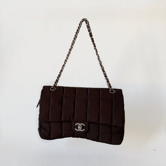 Chanel Brown Nylon Chocolate Bar Puffy Flap Bag