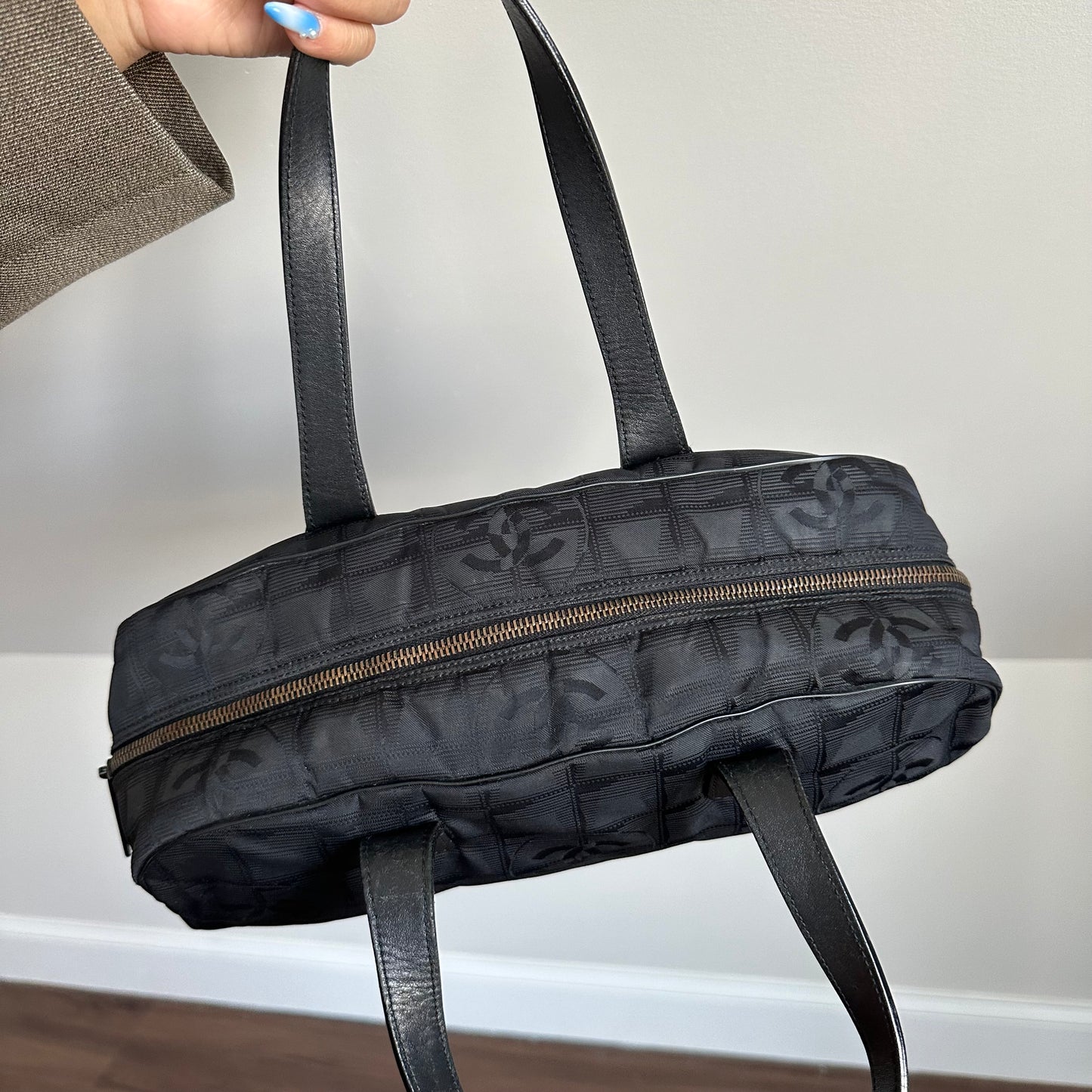 Chanel Black Nylon Travel East West Line Tote