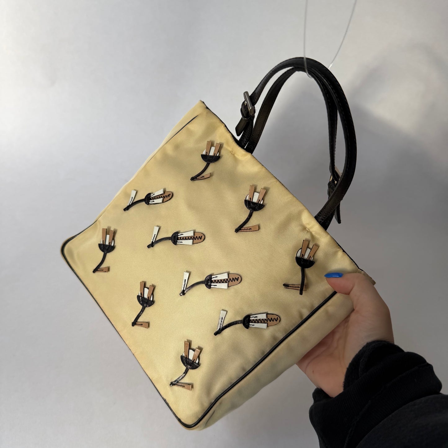 Prada Beige Nylon Embroidered Flower Tote bag