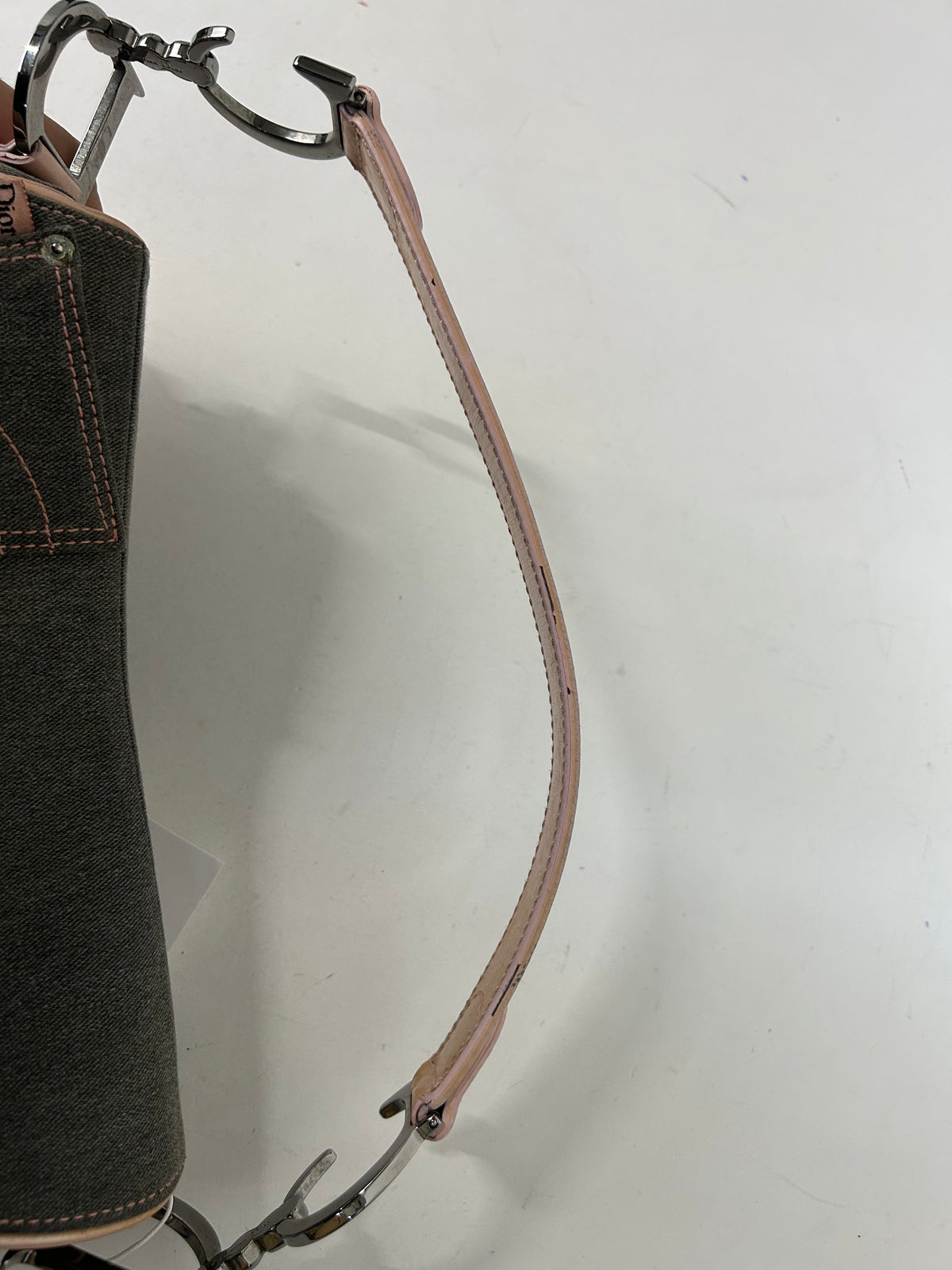 Christian Dior Gray Denim & Pink Patent Leather Saddle Bag