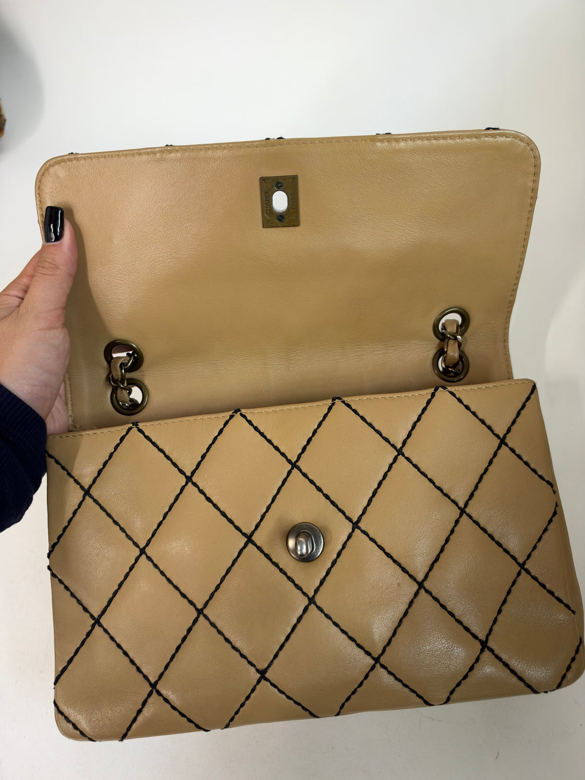 Chanel Beige Tonal Stitch Flap Bag