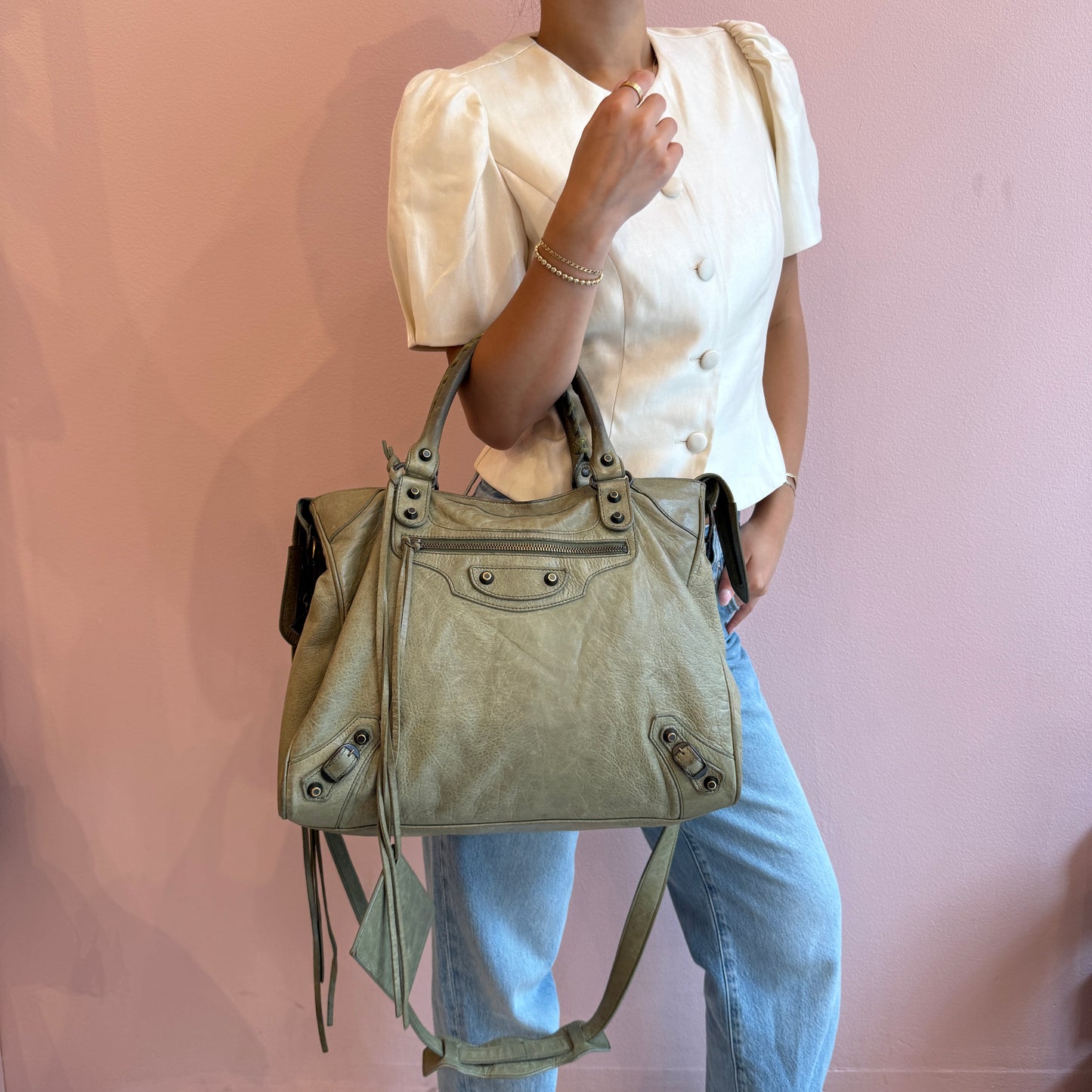 Balenciaga Matcha Green Leather "Velo" City Bag