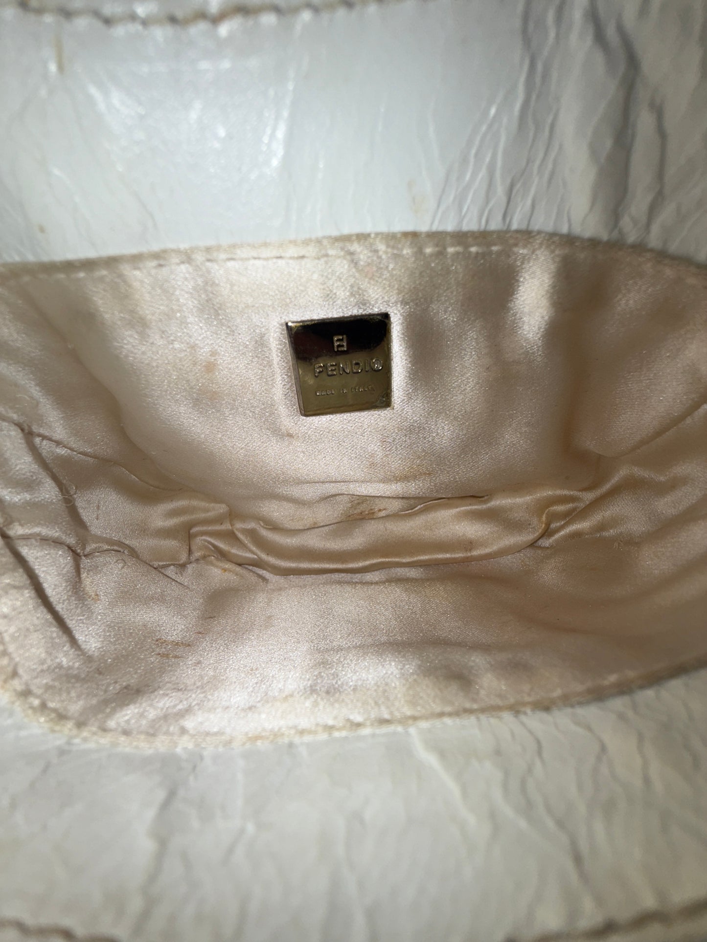 Fendi White Sequin & Leather Mini Croissant Top Handle Bag