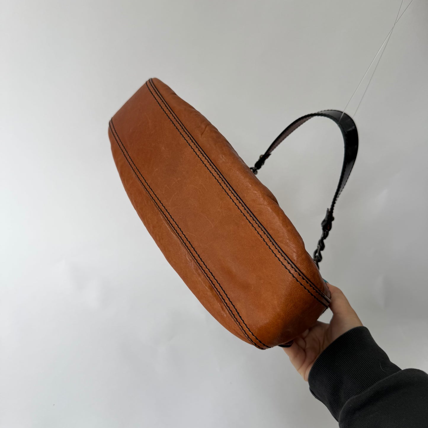 Fendi Brown Pebbled Leather Double Buckle Shoulder Bag
