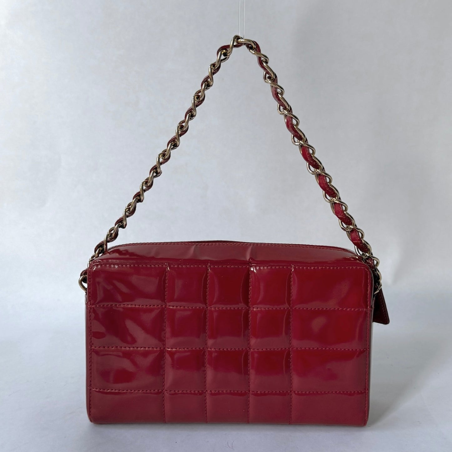 Chanel Red Patent Leather Chocolate Bar Box Shoulder Bag