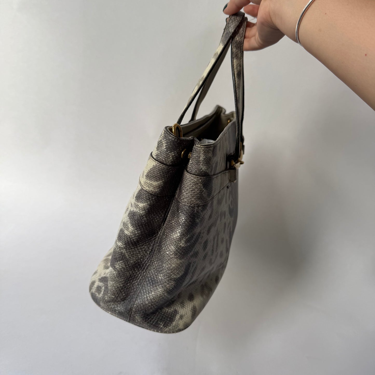 Gucci Gray Multicolored Python Horsebit Shoulder Bag