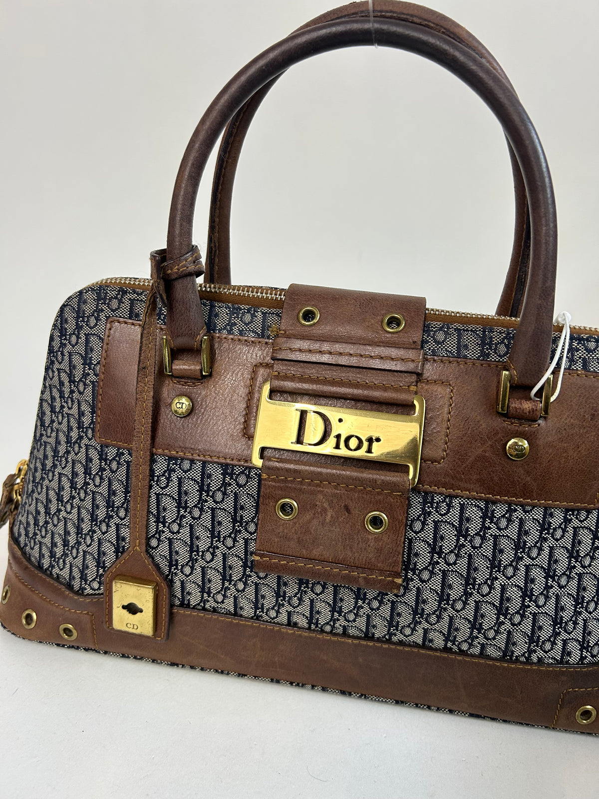 Christian Dior Navy Canvas & Brown Leather Diorissimo Street Chic Top Handle Bag