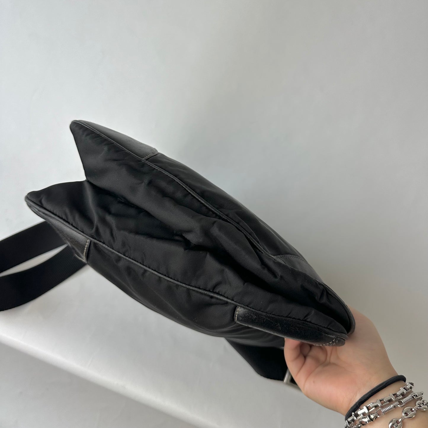 Prada Black Nylon Moto Crossbody Bag