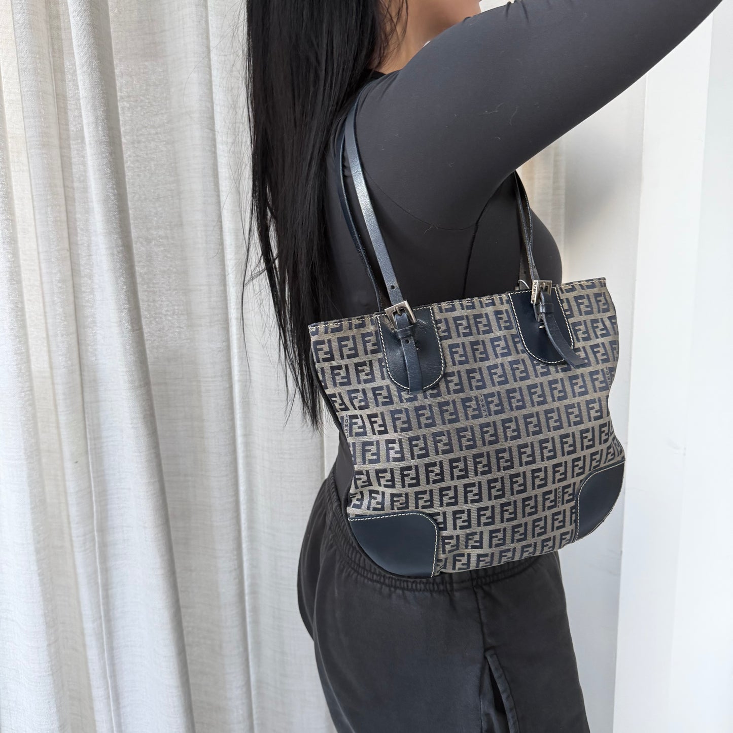 Fendi Navy Zucchino Monogram Canvas Tote Bag