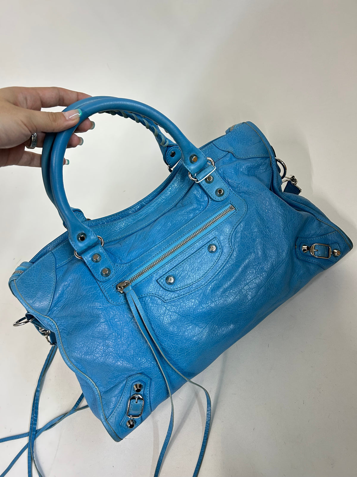 Balenciaga Sky Blue City Bag w/ Silver Hardware