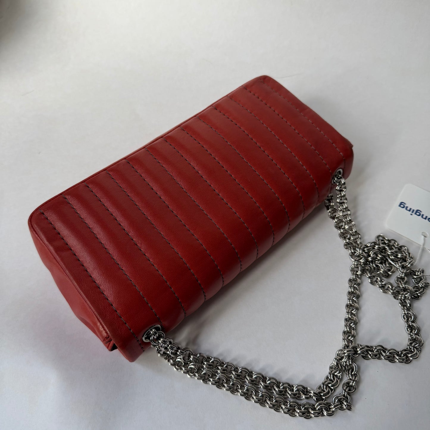 Chanel Red East West Vertical Quilted Bijoux Chain Flap