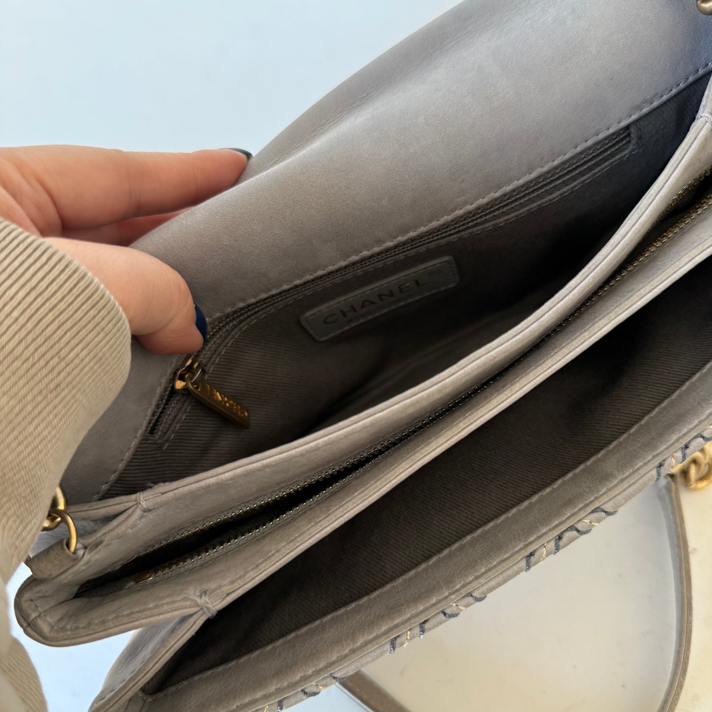 Chanel Pre-Spring 2014 Baby Blue Metallic Stitch Flap Bag