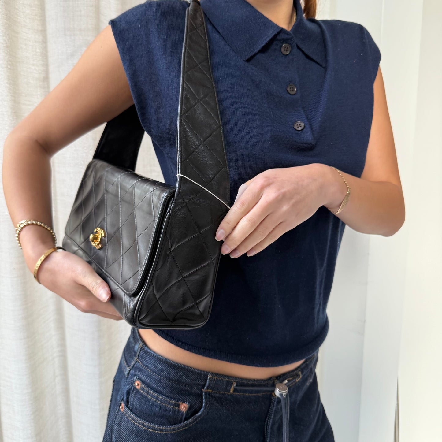 Chanel Black Lambskin Leather CC Box Flap