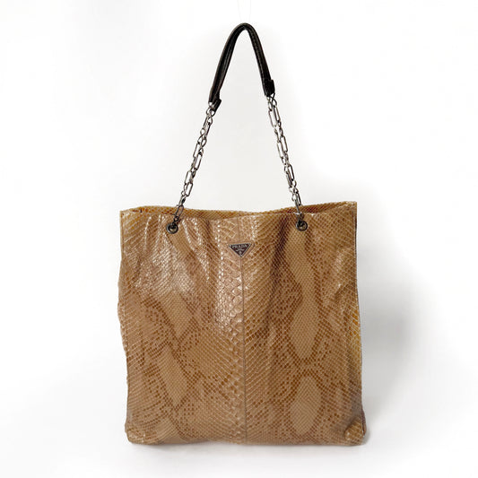 Prada Brown Multicolored Snakeskin Leather Chain Shoulder Bag