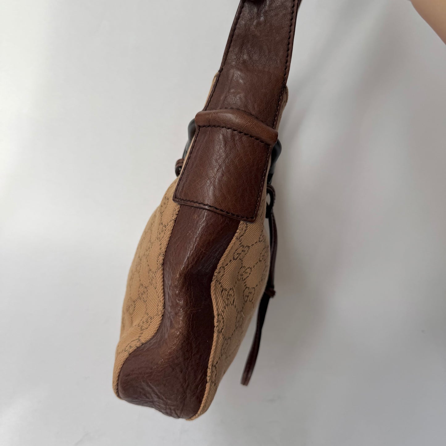Gucci Brown Monogram Canvas Horsebit Shoulder Bag