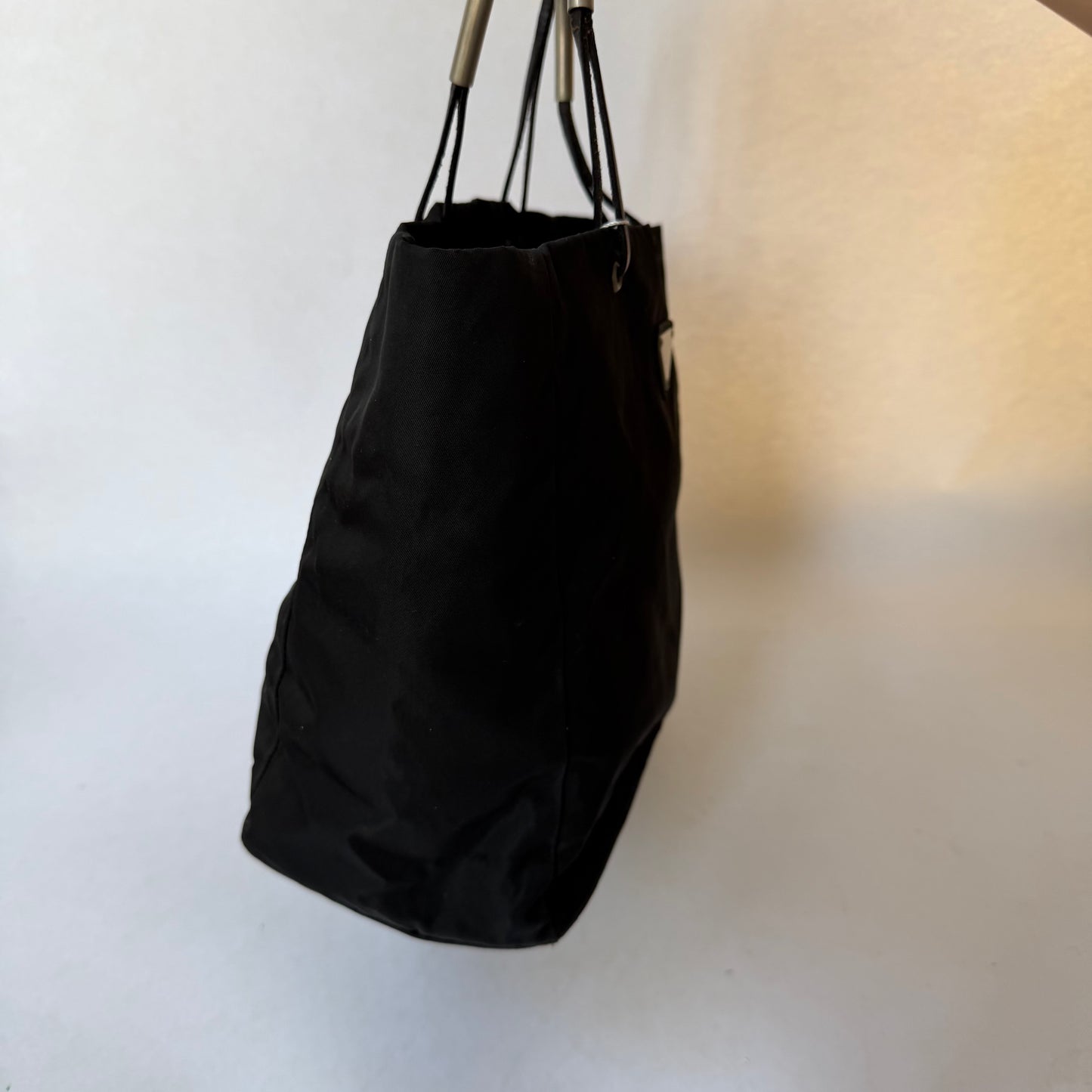 Prada Black Nylon Metal Handle Tote Bag